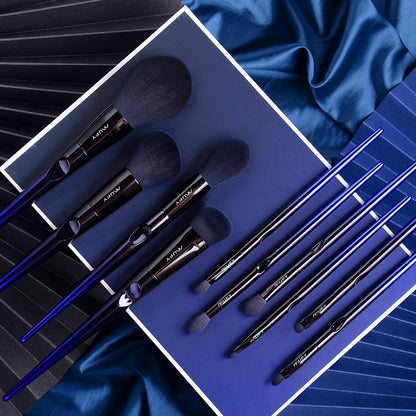 Blue 10 Makeup Brushes Set